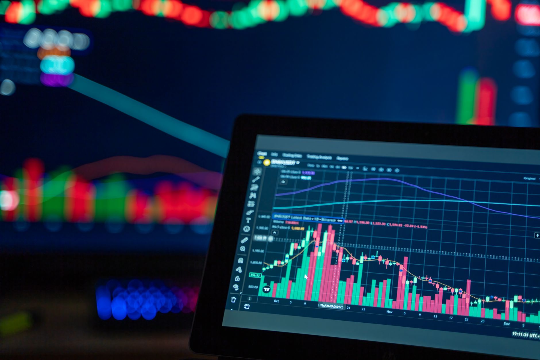 Detailed view of a trading chart analyzing cryptocurrency trends and market data.