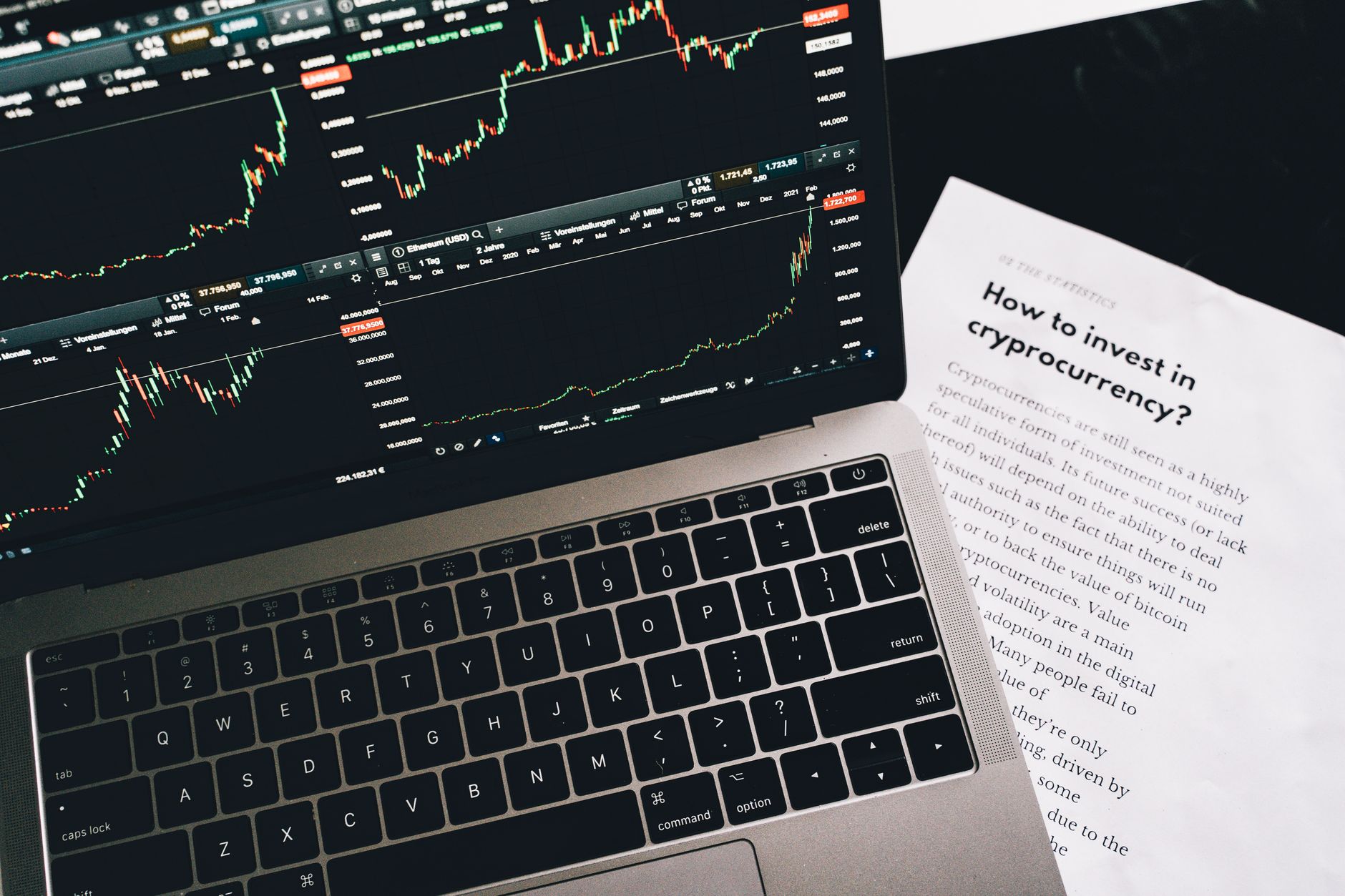 Detailed view of stock market charts and data on a monitor, showcasing market trends.