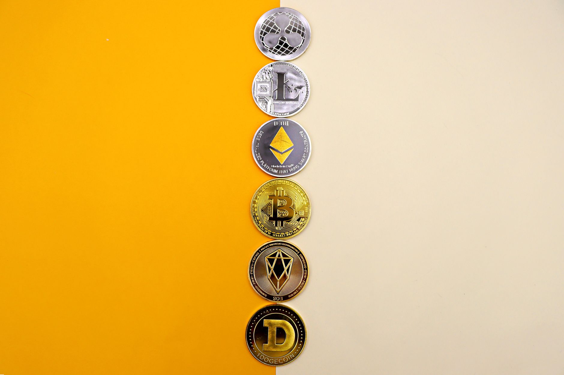 A physical Dogecoin token with the Shiba Inu logo, representing meme coins